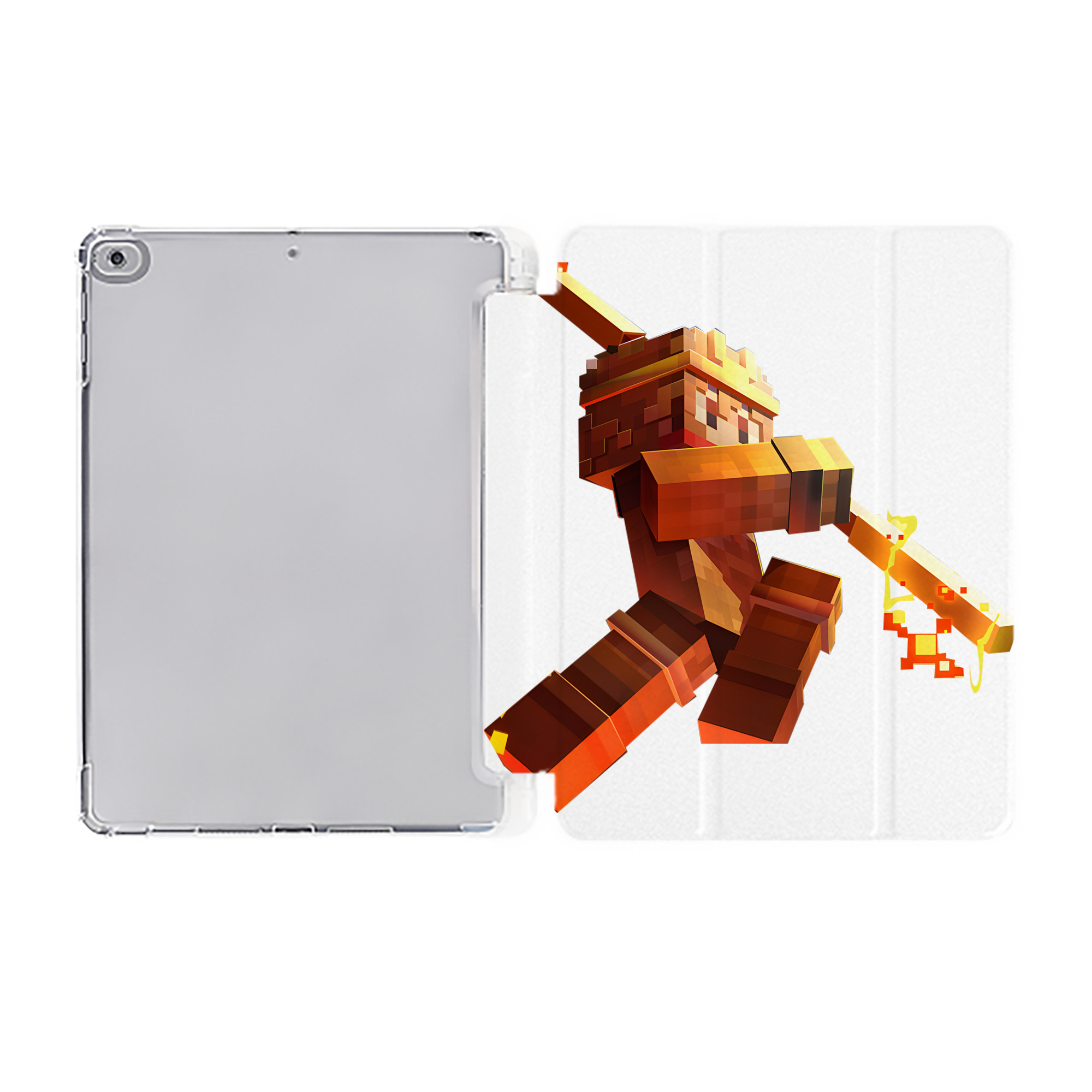 （画像用） マインクラフト ブロックの世界 Minecraft MC Block world IPad ケース ペン収納付き 三つ折りスタンド PUレザー×シリコン 対応機種9.5/10.5/10.9インチ